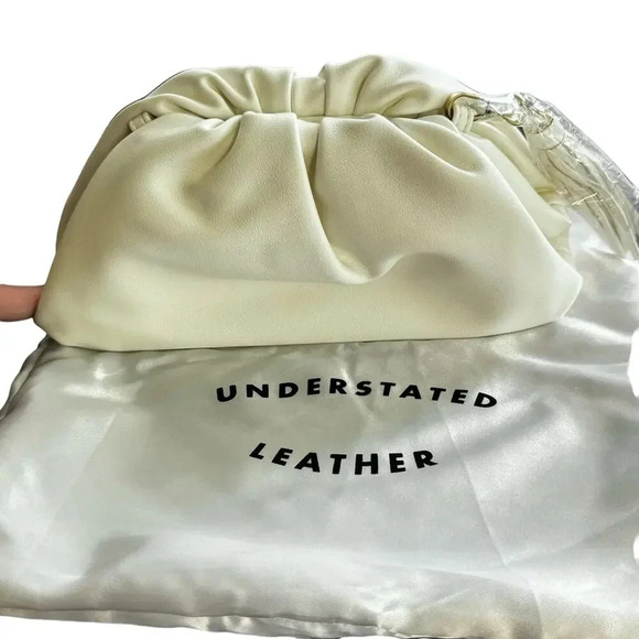 Understated Leather Vegan Ivory Crescent Clutch Gold Crossbody Chain w/Dust Bag - Picture 2 of 11